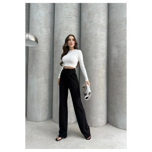 Cırtlı pantolon krep siyah pt