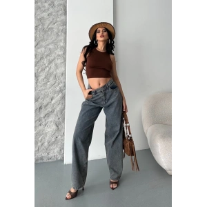 Baggy kar yıkama eskitme kahve jeans pantolon d2007