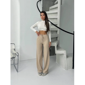 Fitilli şardonlu pantolon bej a4058