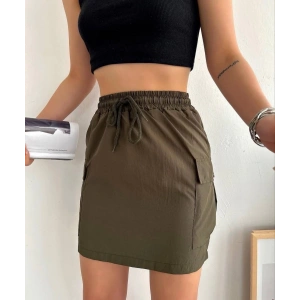 Kargo cep ince paraşüt etek haki s241019