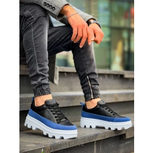 KB-056 Kuback Siyah Mavi Detaylı Beyaz Yüksek Taban Günlük Spor Ayakkabı