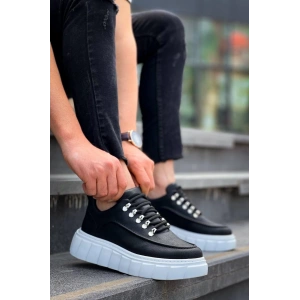 KB-X10 Kuback Siyah Cilt  Beyaz Yüksek Taban Günlük Spor Ayakkabı