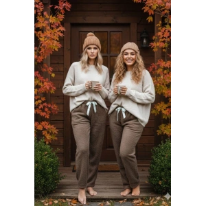 Peluşlu pijama alt kahve nr