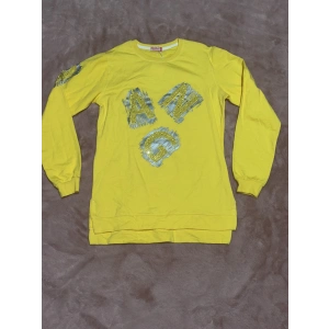 16 yaş ang baskılı tunik boy bisiklet yaka sweatshirt kız çocuk sarı
