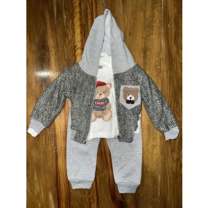 6-24 aylık ceketli kapşonlu üçlü takım gribeyaz