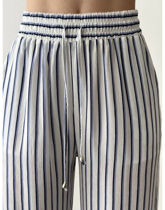 Mavi çizgili keten takım