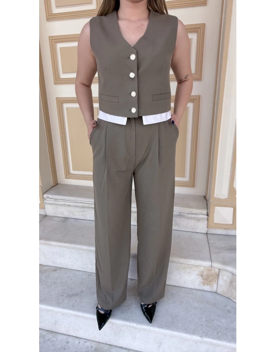 Yelekli kumaş pantolon takım
