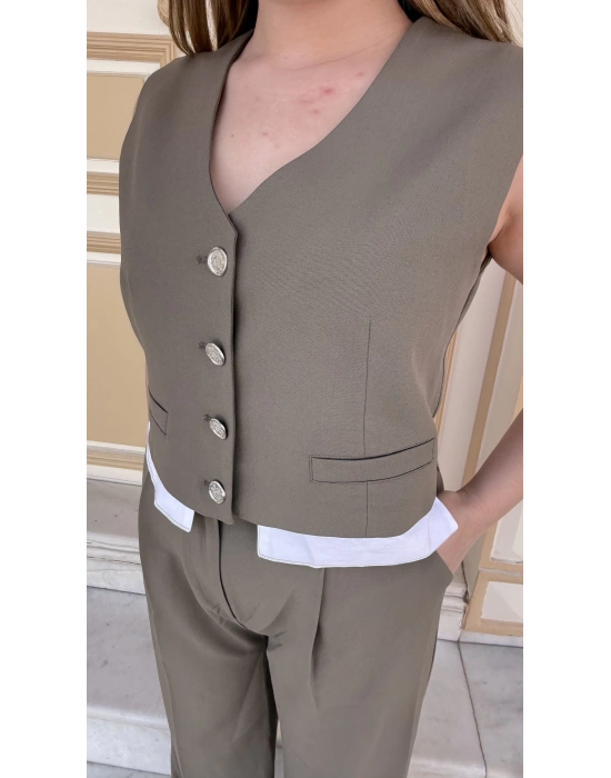 Yelekli kumaş pantolon takım