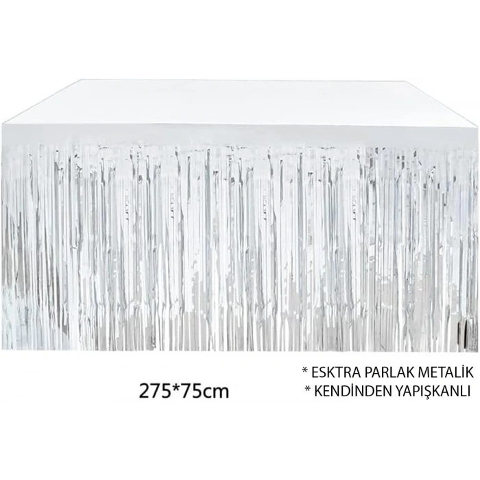 Gümüş Metalize Masa Eteği 275x75 Cm – Kendinden Yapışkanlı