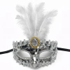 Lüks Gümüş Tüylü Taşlı Balo Maskesi