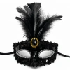 Lüks Siyah Tüylü Taşlı Balo Maskesi