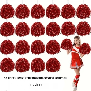 10 Çift ( 20 Adet ) Kırmızı Renk 23 Nisan 19 Mayıs 29 Ekim Okul Gösteri Ponponları