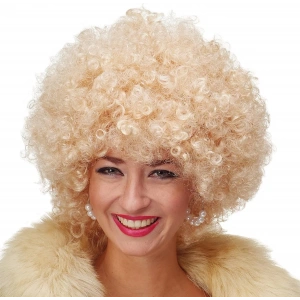 Altın Renk Kıvırcık Afro Bonus Peruk Saç Parti Peruğu Platin Gold