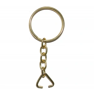 Anahtarlık Halkası, Halka + Zincir + Üçgen, 24mm, Altın, Sarı, 1 Adet