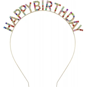 Rengarenk Kristal Taşlı Ekstra Lüks Gümüş Kaplama Happy Birthday Taç 16x17 Cm