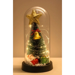 Yılbaşı Temalı Işıklı  Dekoratif Cam Fanus Alk5078