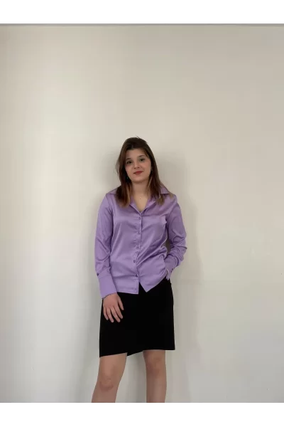 Yumuşak Saten Mor Gömlek