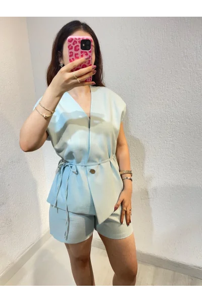 Keten Şortlu Yelek Takım