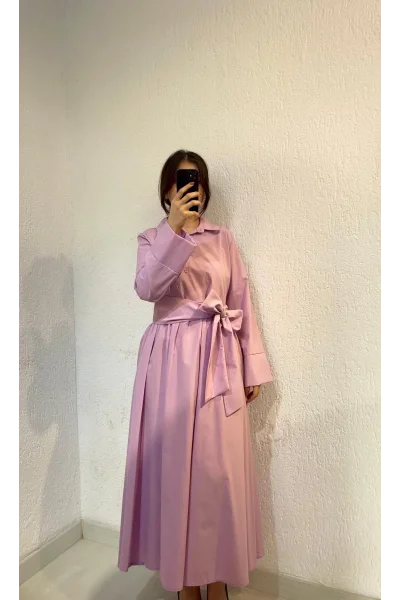 Kurdele Detaylı Mor Elbise