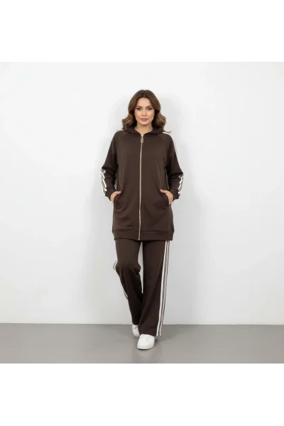 Şerit Detaylı Kahve Takım