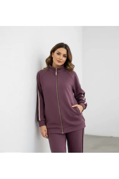 Şerit Detaylı Bordo Takım