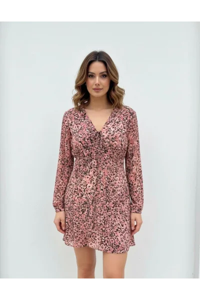 Pembe Çiçekli Mini Elbise