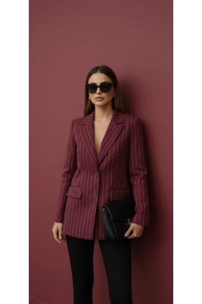 Premium Çizgili Bordo Ceket