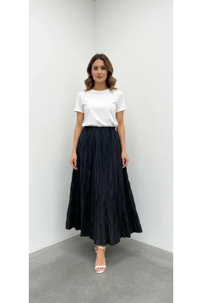 Siyah Lize Kırışık Etek