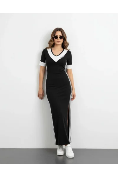 Siyah Çizgili Yumuşak Elbise