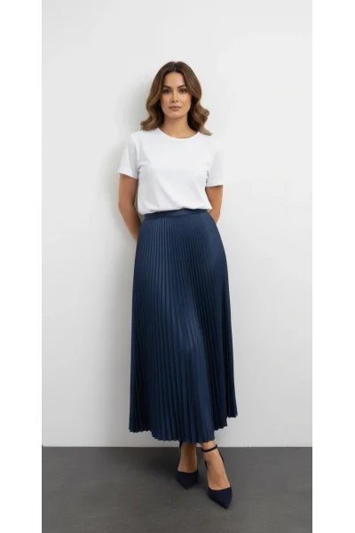 Lacivert Pliseli Etek