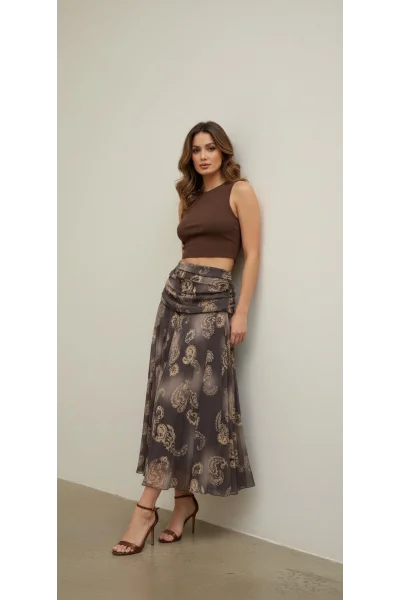 Kahve Bel Detaylı Etek
