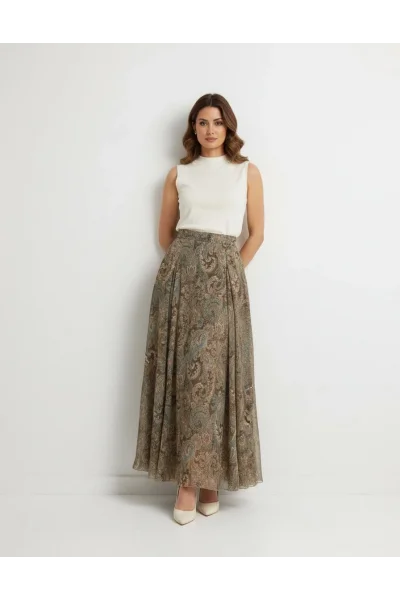 Yeşil Etnik Desenli Premium Etek