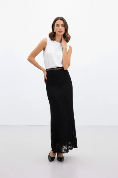 Siyah Maxi Dantel Etek