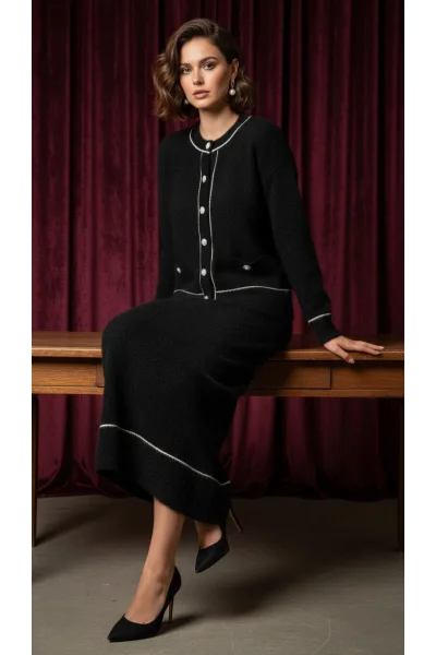 Angora İncili Siyah Takım