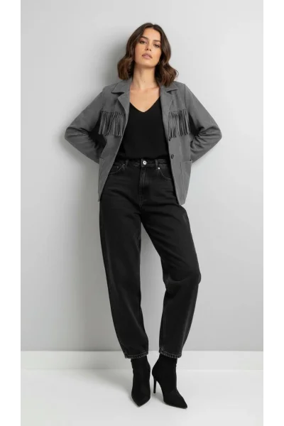 Püsküllü Süet Gri Ceket