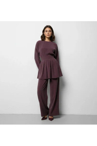 Premium Bordo Pileli Takım