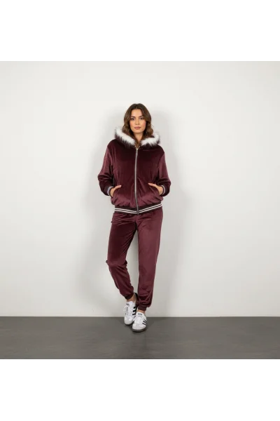 Bordo Kürklü Eşofman Takımı