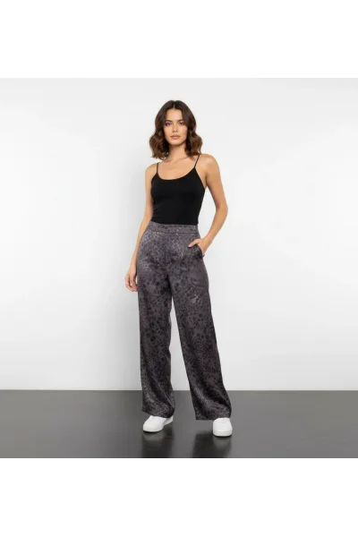 Saten Leopar Detaylı Pantolon