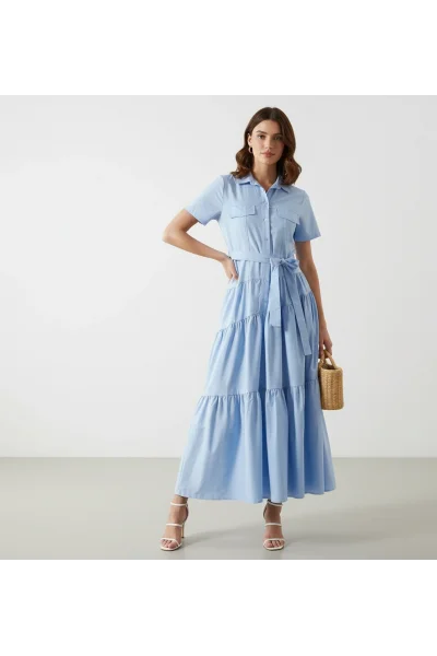 Mavi Poplin Gömlek Elbise