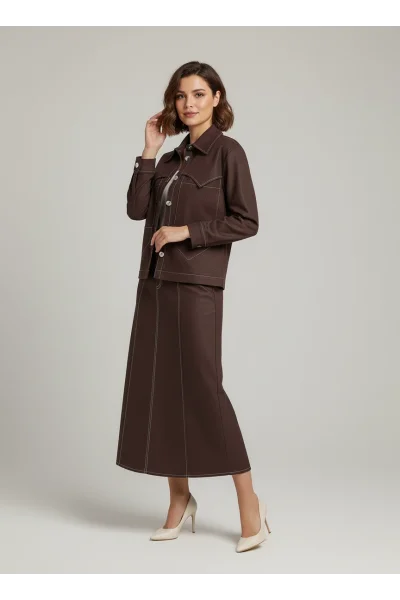 Kahverengi İkili Denim Takım