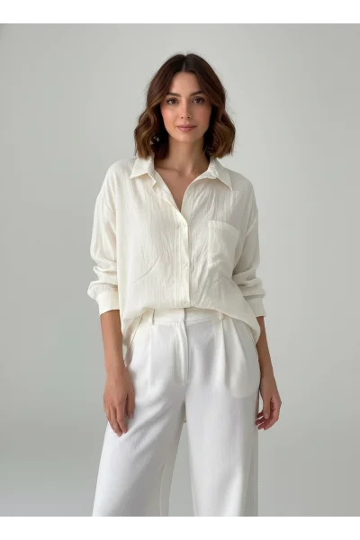 Oversize Beyaz Çilek Gömlek