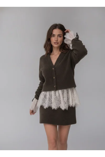 Dantelli Kahve Lace Hırka