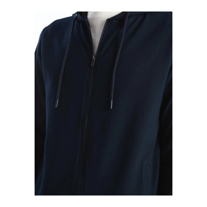 Basic Kapüşonlu Uzun Kollu Erkek Fermuarlı Sweatshirt