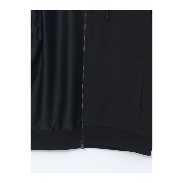 Basic Kapüşonlu Uzun Kollu Erkek Fermuarlı Sweatshirt