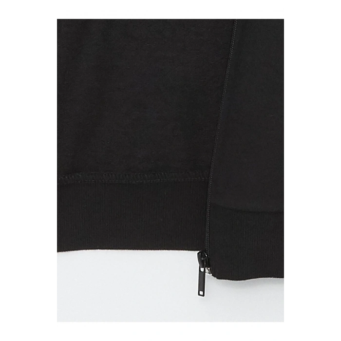 Classic Kapüşonlu Düz Uzun Kollu Kadın Fermuarlı Sweatshirt