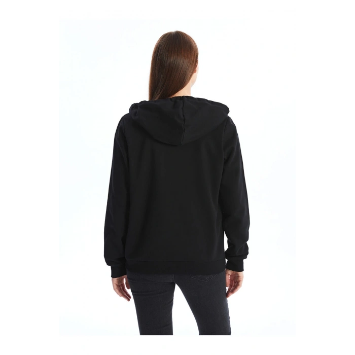 Kapusonlu Duz Uzun Kollu Kadin Fermuarli Sweatshirt - W49153Z8