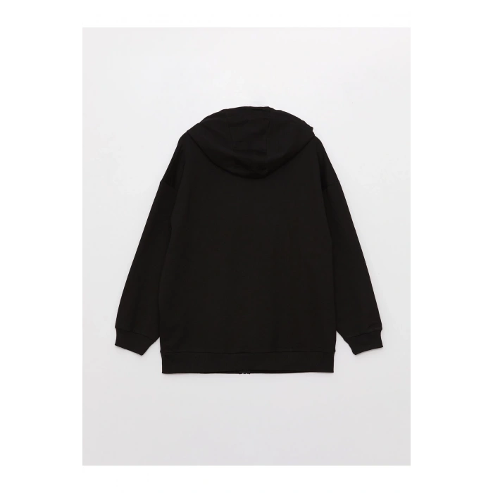 Kapüşonlu Düz Uzun Kollu Oversize Kadın Spor Hırka