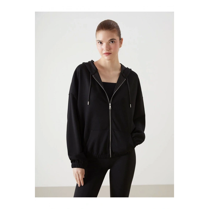 Kapüşonlu Oversize Kadın Fermuarlı Sweatshirt