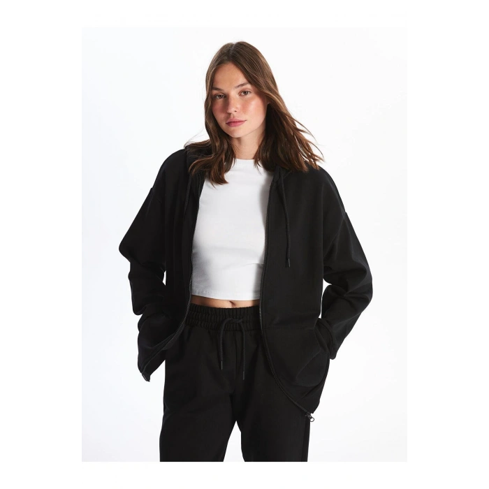 Kapüşonlu Oversize Kadın Fermuarlı Sweatshirt