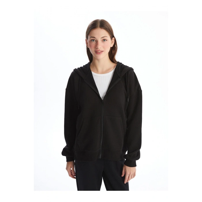 Kapüşonlu Oversize Kadın Fermuarlı Sweatshirt